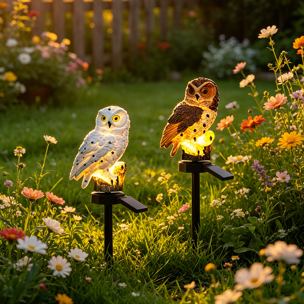Outdoor Lighting In Ground - Owl Solar Light, Resin Owl Ground