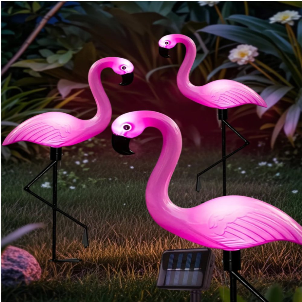 Outdoor Lighting In Ground - 3Pcs Solar Powered Flamingo Ground Stake