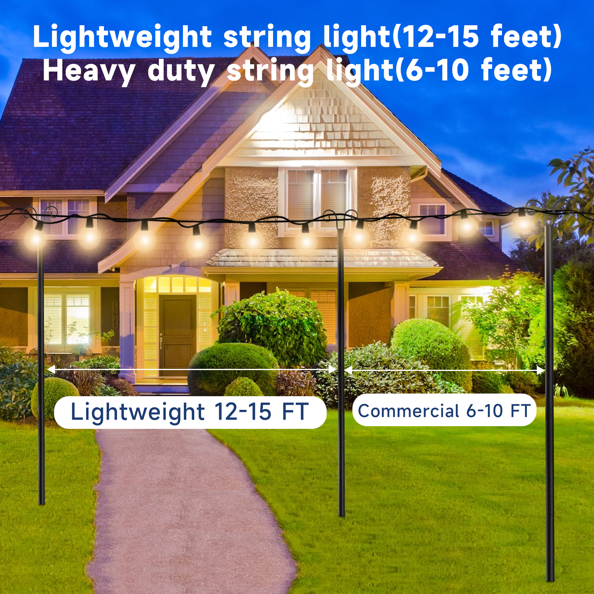 Outdoor Lighting Deck - 1pcs 10ft Metal Pole with Fork