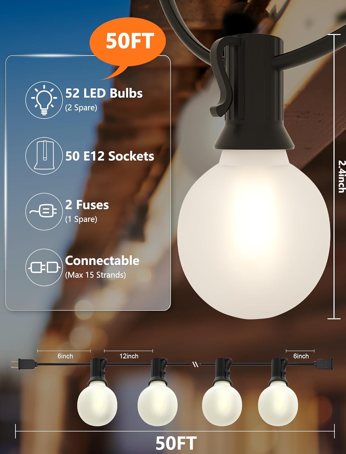 50FT Outdoor String Lights wit - Outdoor Lighting Deck incelemesi ve fiyatı