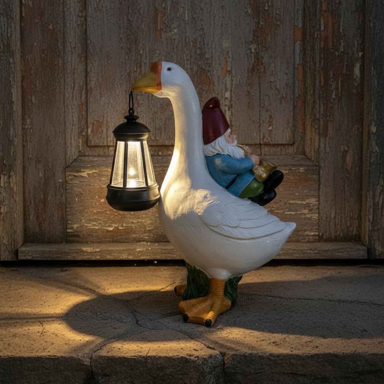 Gnome Riding Goose Statue Weat - Outdoor Lighting Traditional incelemesi ve fiyatı