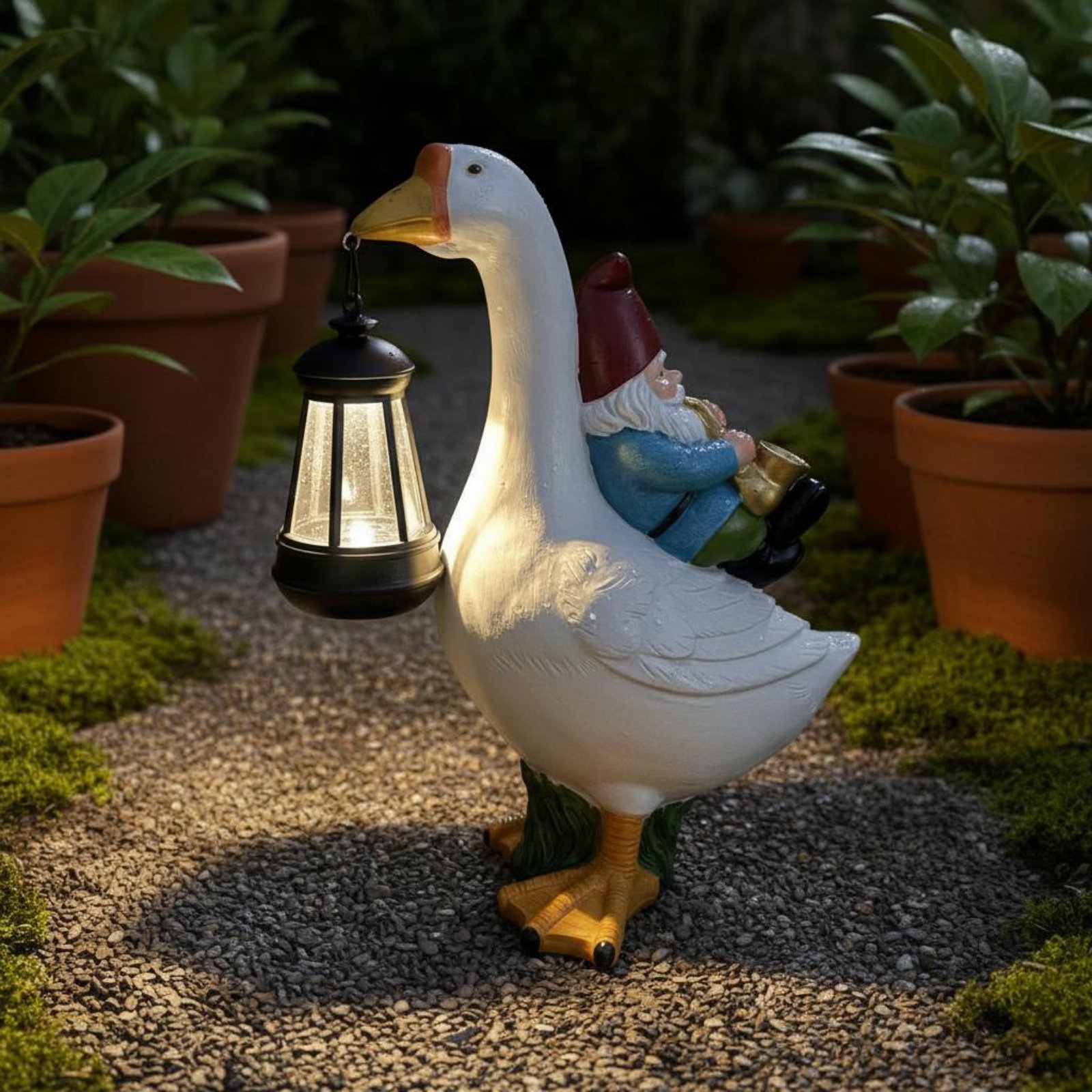 Gnome Riding Goose Statue Weat - Outdoor Lighting Traditional incelemesi ve fiyatı