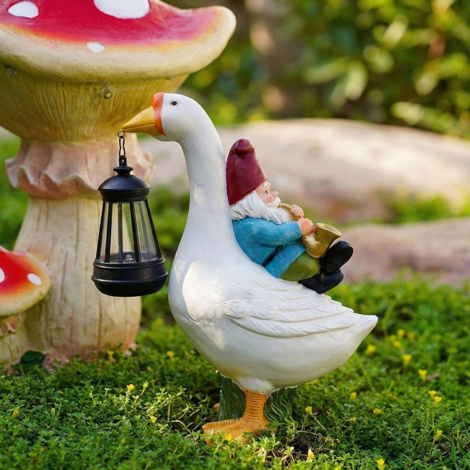 Gnome Riding Goose Statue Weat - Outdoor Lighting Traditional incelemesi ve fiyatı