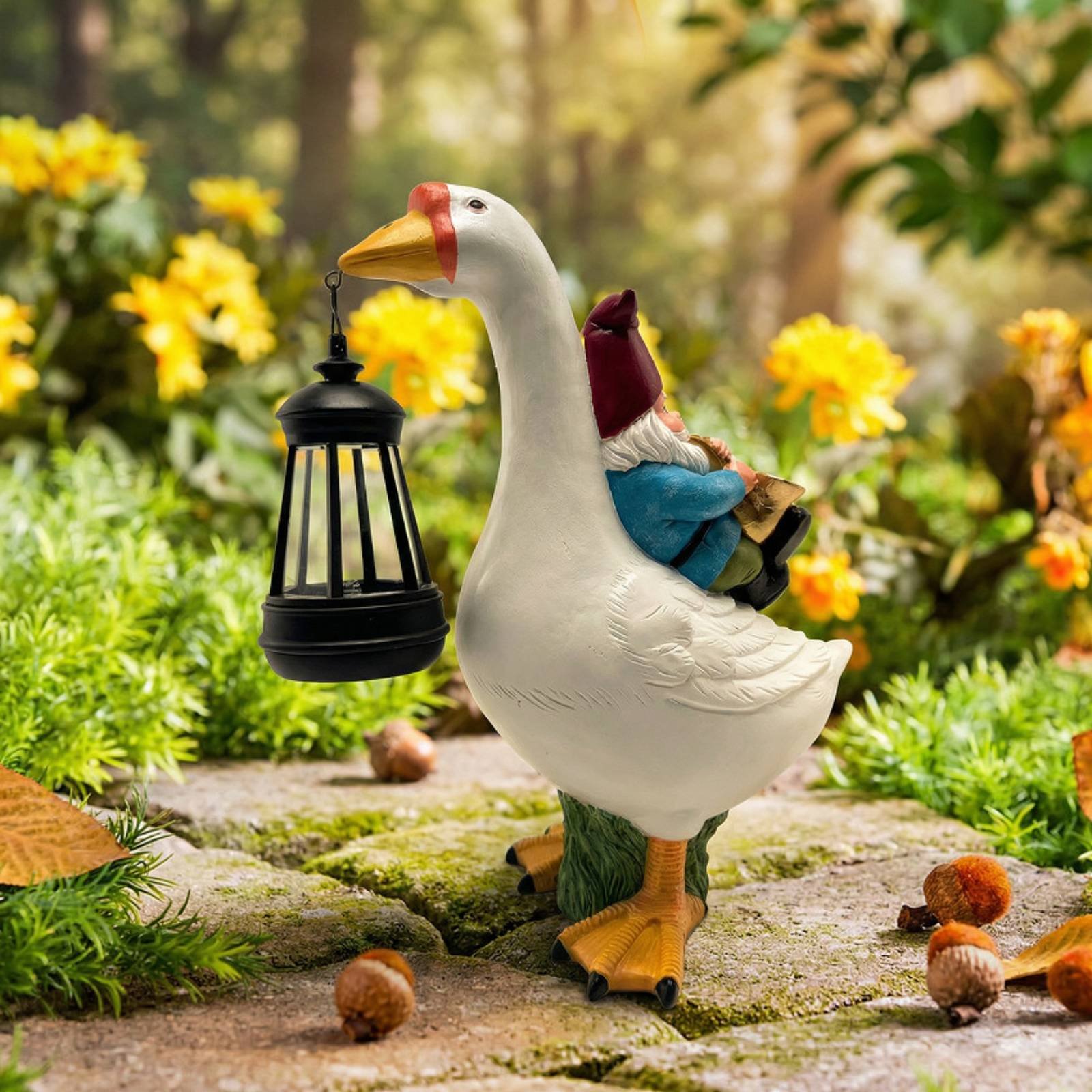 Gnome Riding Goose Statue Weat - Outdoor Lighting Traditional incelemesi ve fiyatı