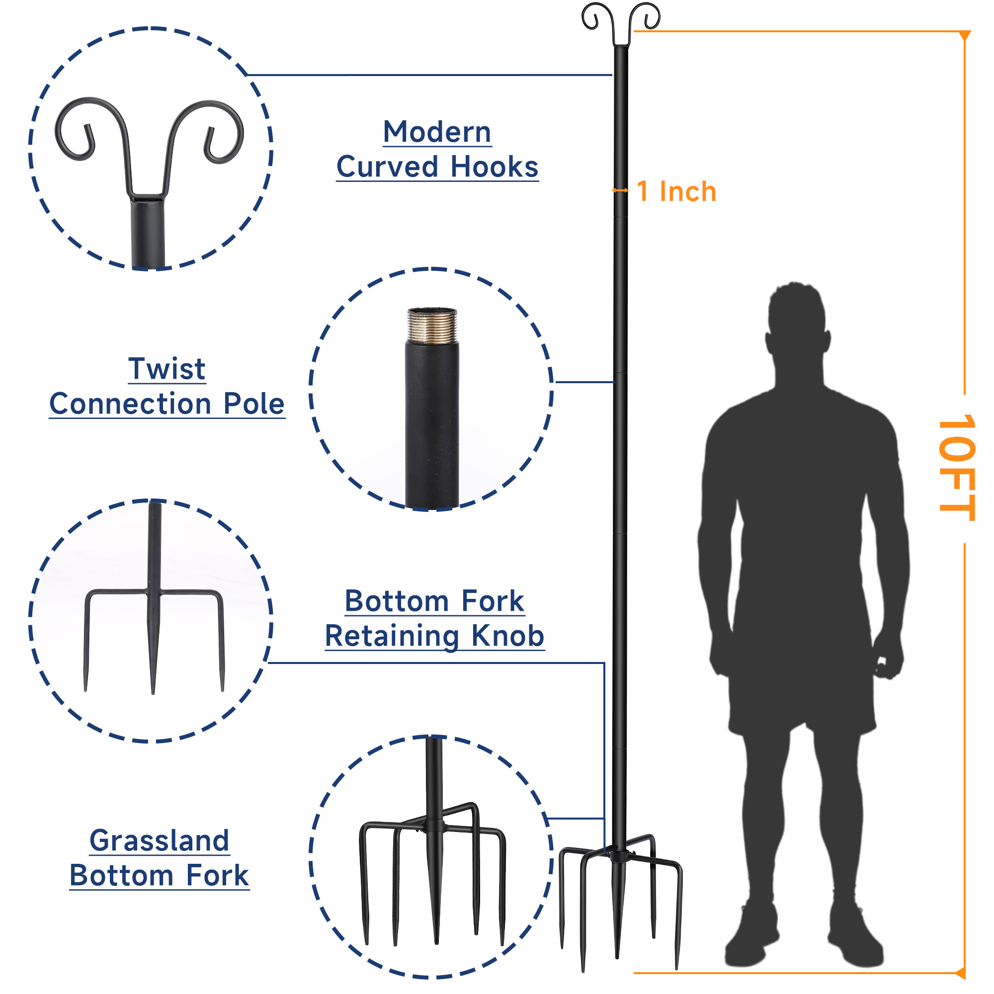 1pcs 10ft Metal Pole with Fork - Outdoor Lighting Deck incelemesi ve fiyatı